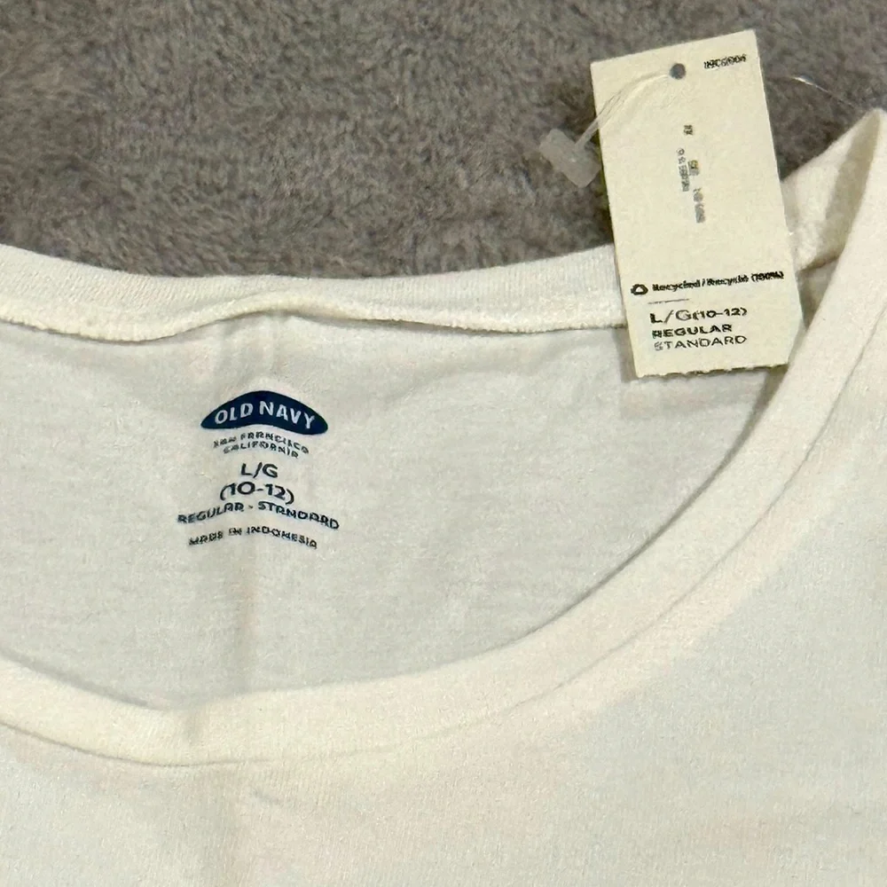 Old Navy White Cap Sleeve Youth Fitted Tee with Front Pocket Sz L (10/12) NWT